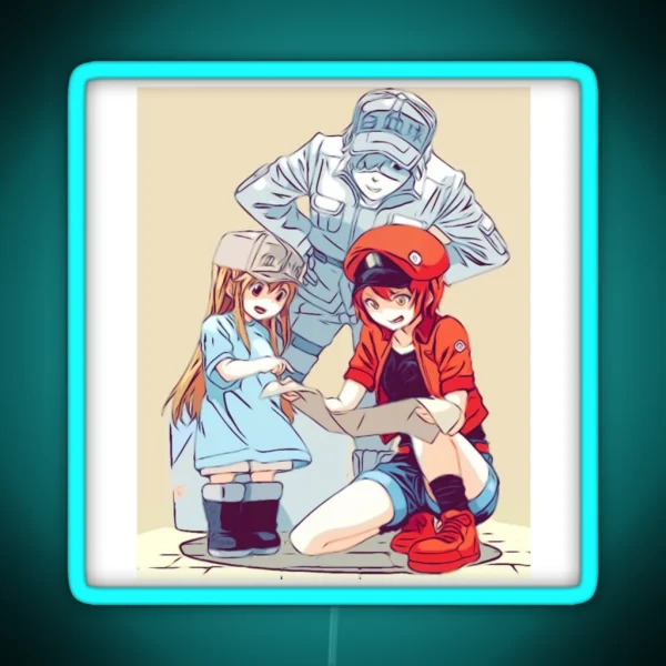 Hataraku Saibou Cells At Work Red Blood Cell White RGB Neon Sign