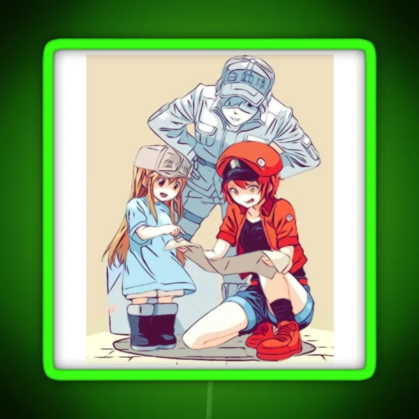 Hataraku Saibou Cells At Work Red Blood Cell White RGB Neon Sign