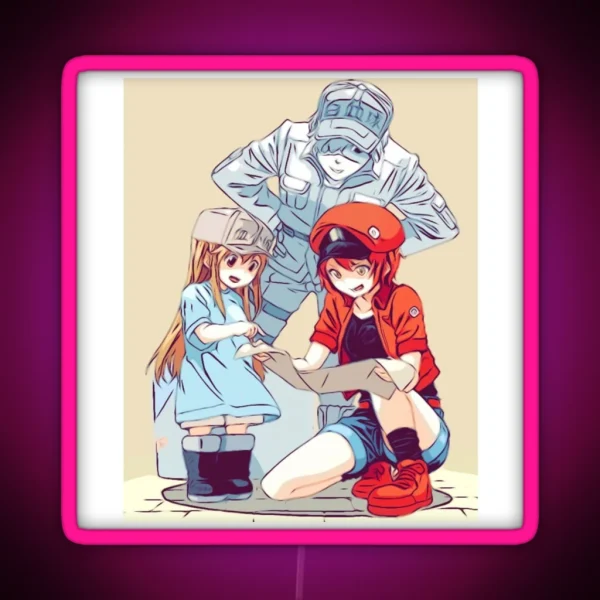 Hataraku Saibou Cells At Work Red Blood Cell White RGB Neon Sign