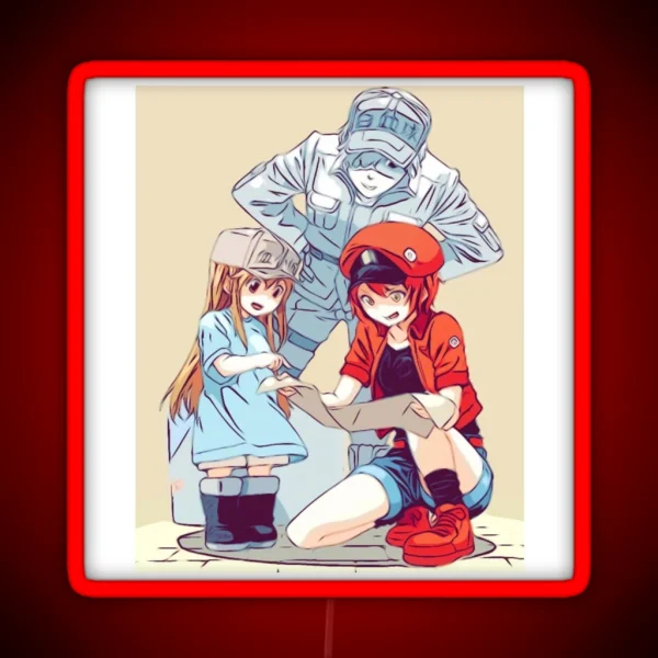 Hataraku Saibou Cells At Work Red Blood Cell White RGB Neon Sign
