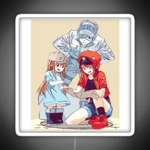 Hataraku Saibou Cells At Work Red Blood Cell White Blood Cell And Platelet Sketch RGB Neon Sign