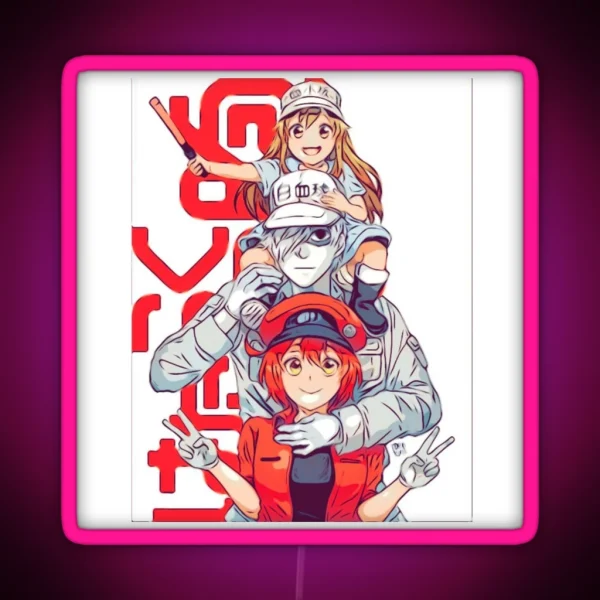 Hataraku Saibou Cells At Work Red Blood Cell White RGB Neon Sign