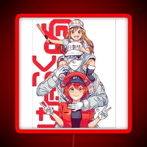 Hataraku Saibou Cells At Work Red Blood Cell White RGB Neon Sign
