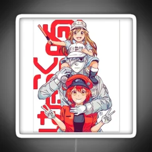 Hataraku Saibou Cells At Work Red Blood Cell White Blood Cell And Platelet Sketch RGB Neon Sign