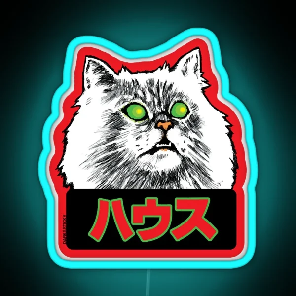 Hausu Cat Blanche House Cat Kawaii Japanese Cult Movie RGB Neon Sign