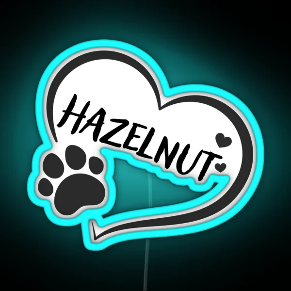 Hazelnut Pet Dog Or Cat Name In A Heart With A Paw RGB Neon Sign