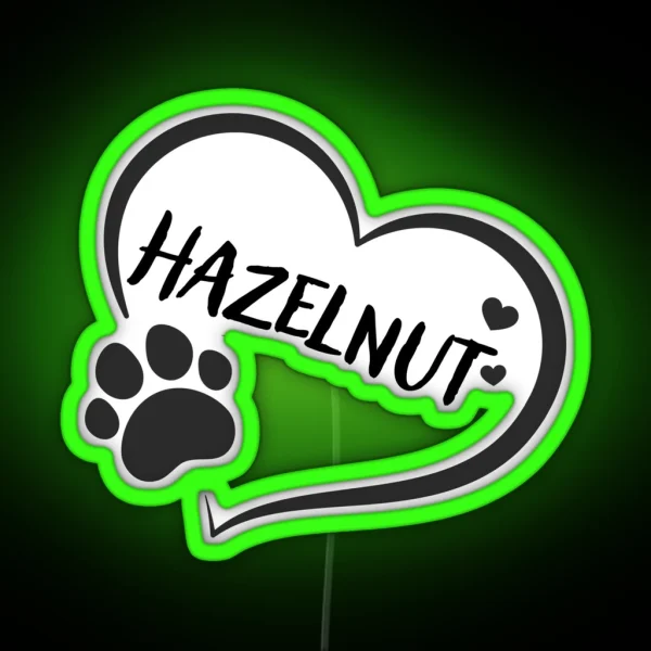 Hazelnut Pet Dog Or Cat Name In A Heart With A Paw RGB Neon Sign