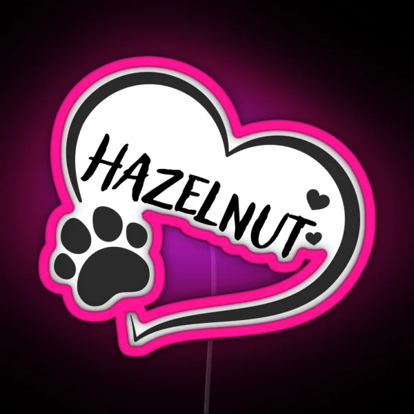 Hazelnut Pet Dog Or Cat Name In A Heart With A Paw RGB Neon Sign