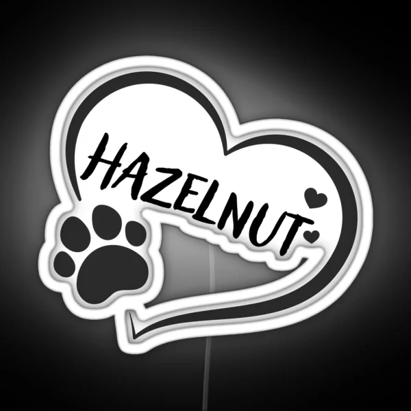 Hazelnut Pet Dog Or Cat Name In A Heart With A Paw RGB Neon Sign