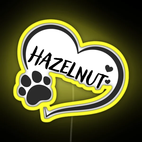 Hazelnut Pet Dog Or Cat Name In A Heart With A Paw RGB Neon Sign