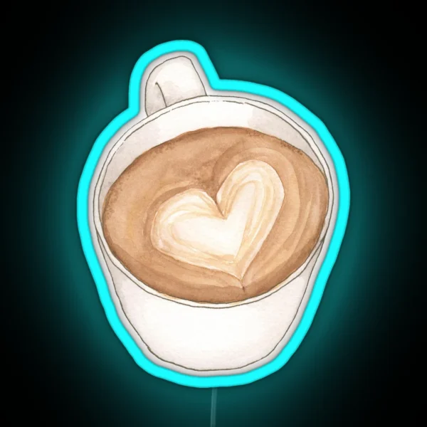 Heart Latte Coffee Art Watercolor Illustration RGB Neon Sign
