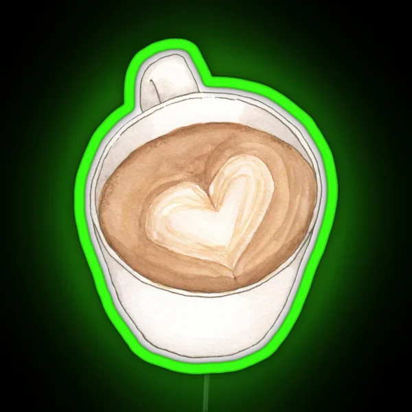 Heart Latte Coffee Art Watercolor Illustration RGB Neon Sign