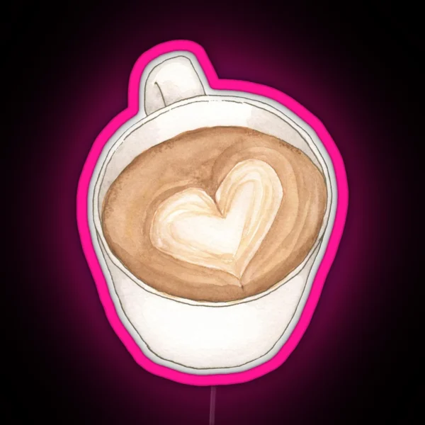 Heart Latte Coffee Art Watercolor Illustration RGB Neon Sign