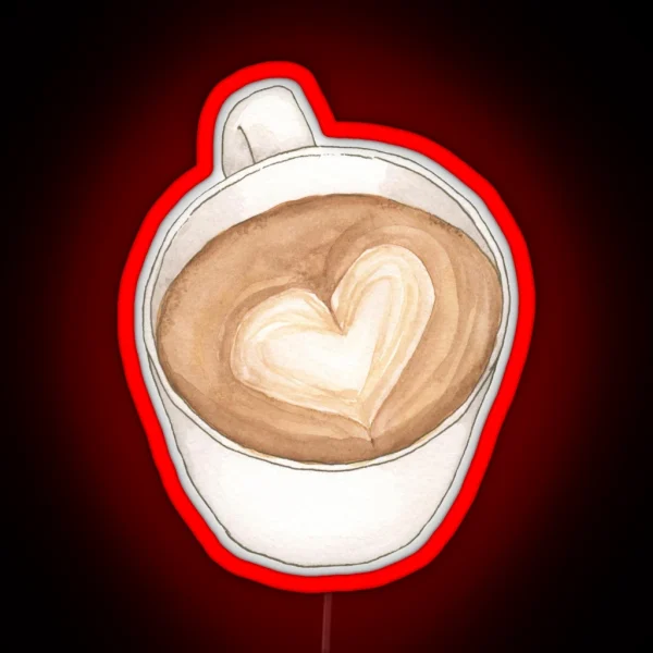 Heart Latte Coffee Art Watercolor Illustration RGB Neon Sign