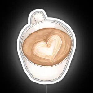 Heart Latte Coffee Art Watercolor Illustration RGB Neon Sign