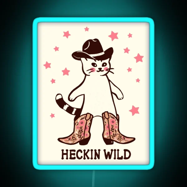 Heckin Wild Cowboy Cat RGB Neon Sign