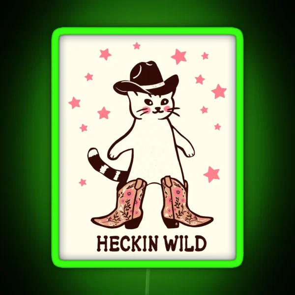 Heckin Wild Cowboy Cat RGB Neon Sign