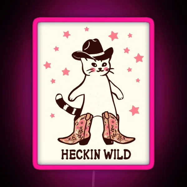 Heckin Wild Cowboy Cat RGB Neon Sign