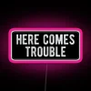 Here Comes Trouble Cool Motorcycle Or Funny Helmet Led And Bikers Gifts RGB Neon Sign - Image 6