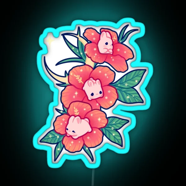 Hibiscus Bunnies RGB Neon Sign