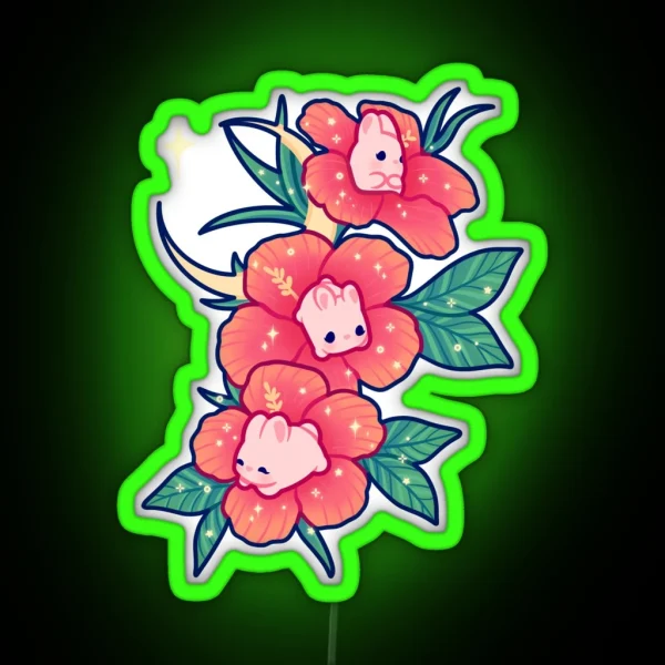 Hibiscus Bunnies RGB Neon Sign