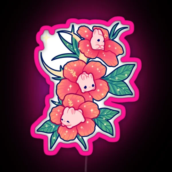 Hibiscus Bunnies RGB Neon Sign