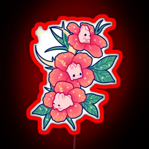 Hibiscus Bunnies RGB Neon Sign