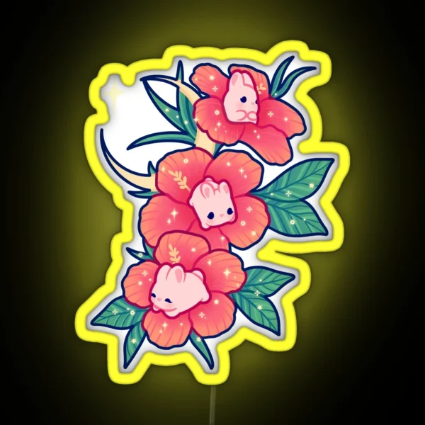 Hibiscus Bunnies RGB Neon Sign