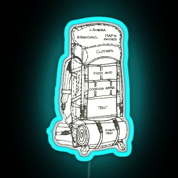 Hiking Backpacking Pack Diagram RGB Neon Sign