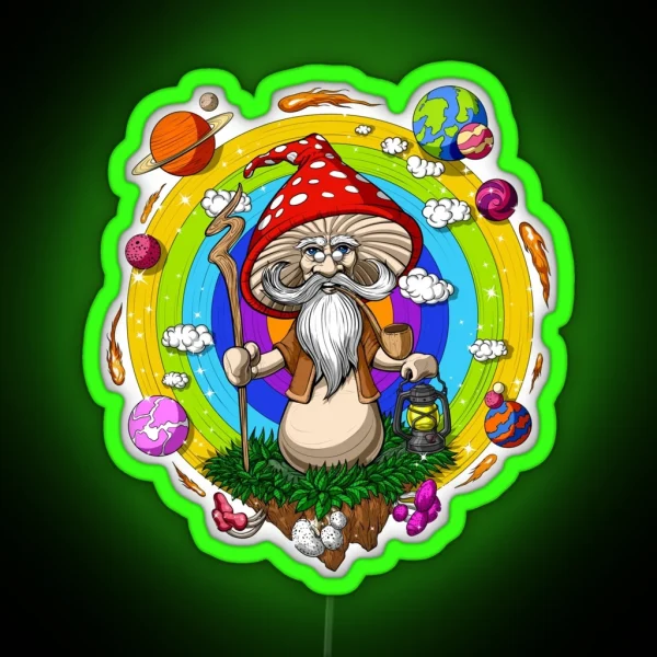 Hippie Mushroom Wizard RGB Neon Sign
