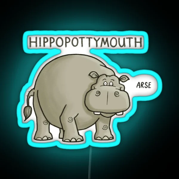 Hippo Pottymouth Funny Cartoon Hippo Illustration RGB Neon Sign