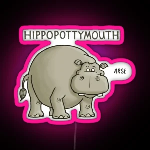 Hippo Pottymouth Funny Cartoon Hippo Illustration RGB Neon Sign