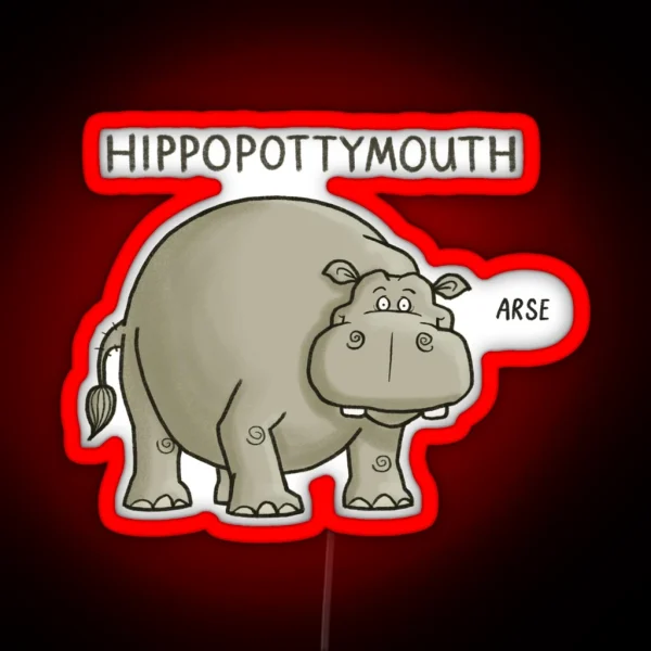 Hippo Pottymouth Funny Cartoon Hippo Illustration RGB Neon Sign
