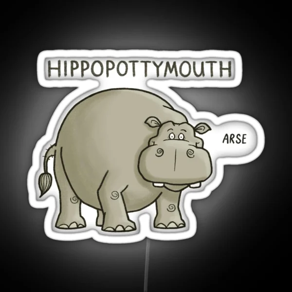 Hippo Pottymouth Funny Cartoon Hippo Illustration RGB Neon Sign