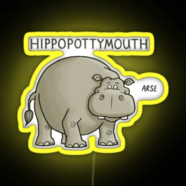 Hippo Pottymouth Funny Cartoon Hippo Illustration RGB Neon Sign