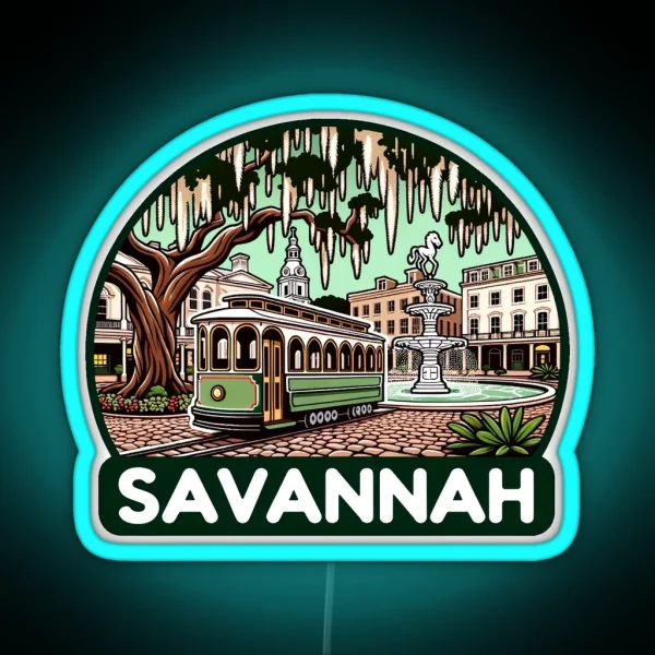 Historic Savannah Georgia Trolley RGB Neon Sign