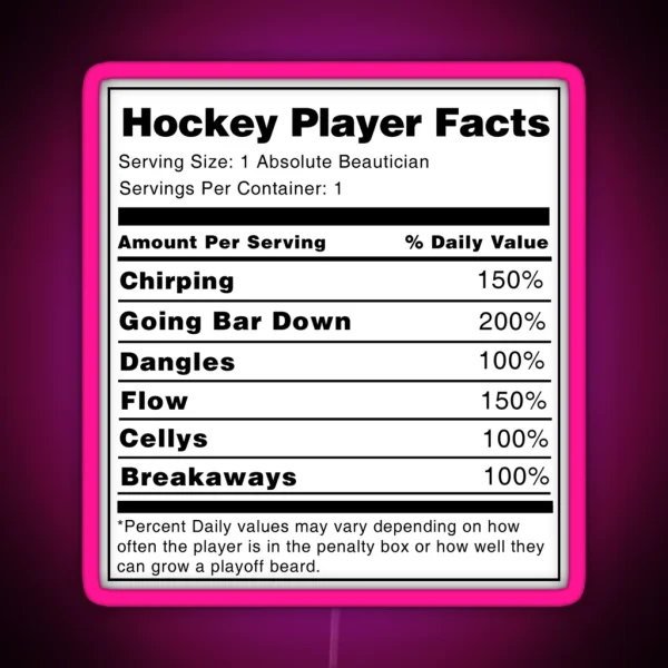 Hockey Player Nutrition Facts RGB Neon Sign