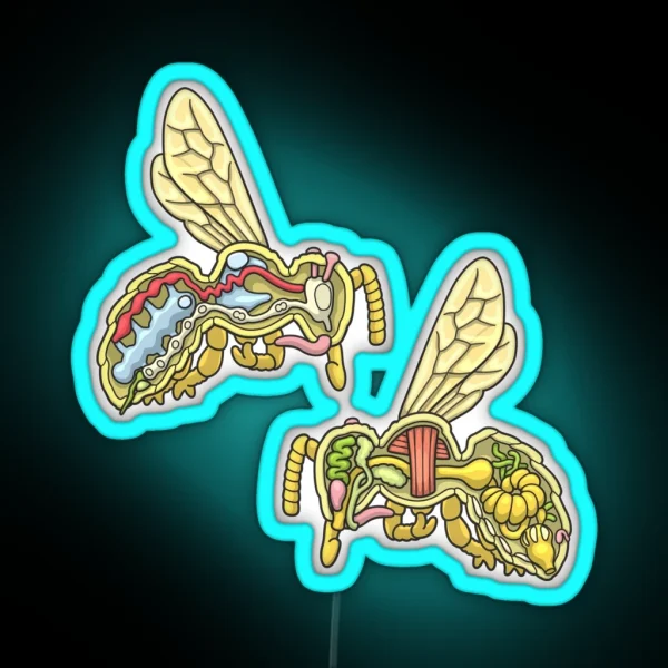 Honey Bee Anatomy Illustration RGB Neon Sign