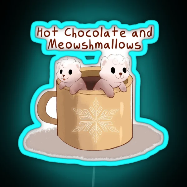 Hot Chocolate With Marshmallows Cat Pun RGB Neon Sign