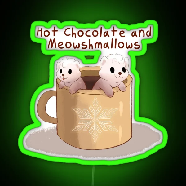 Hot Chocolate With Marshmallows Cat Pun RGB Neon Sign
