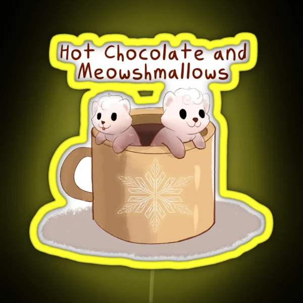 Hot Chocolate With Marshmallows Cat Pun RGB Neon Sign