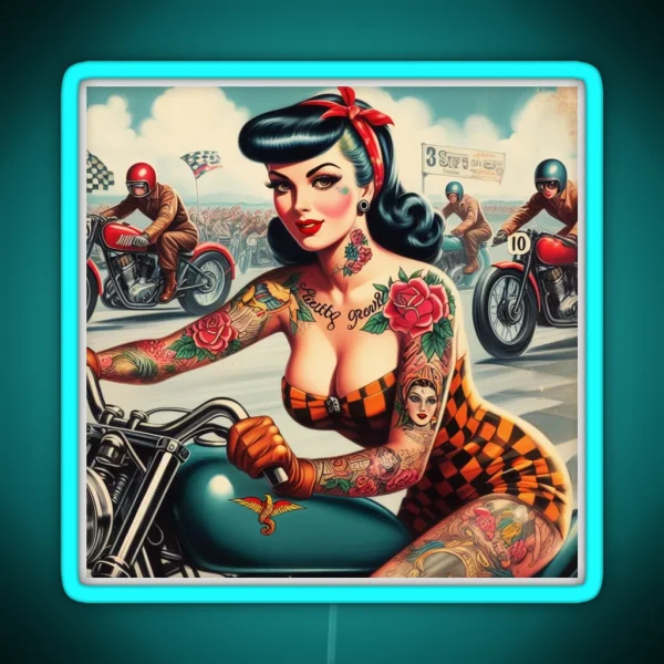 Hot Motorcycle Pin Up RGB Neon Sign