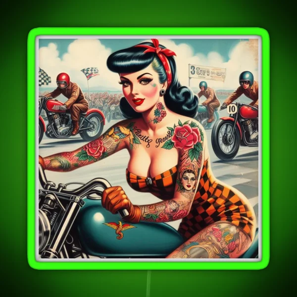 Hot Motorcycle Pin Up RGB Neon Sign