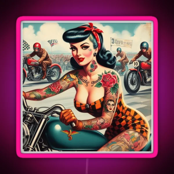 Hot Motorcycle Pin Up RGB Neon Sign