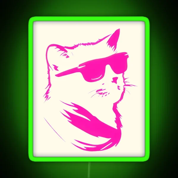 Hot Pink Cat Minimal Retro Silhouette RGB Neon Sign