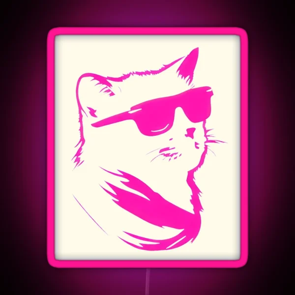 Hot Pink Cat Minimal Retro Silhouette RGB Neon Sign