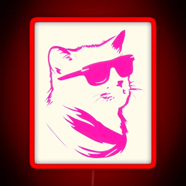 Hot Pink Cat Minimal Retro Silhouette RGB Neon Sign