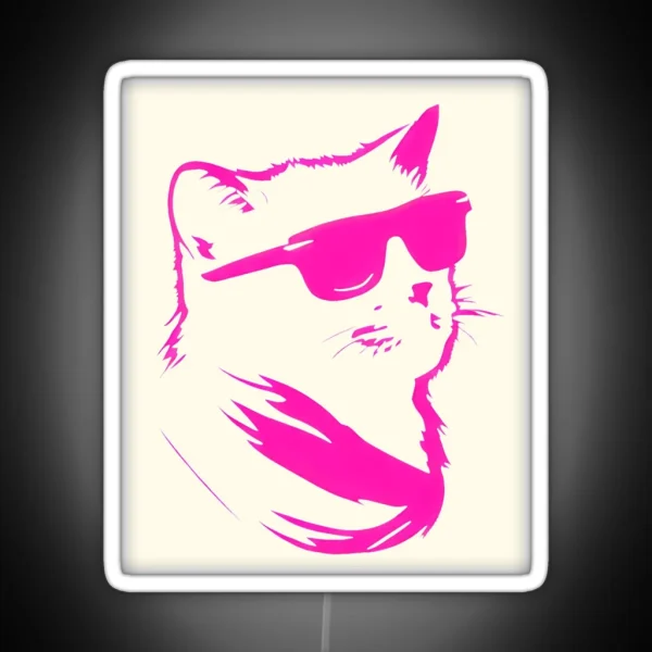 Hot Pink Cat Minimal Retro Silhouette RGB Neon Sign