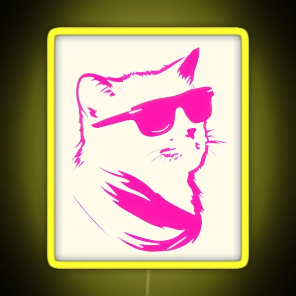 Hot Pink Cat Minimal Retro Silhouette RGB Neon Sign