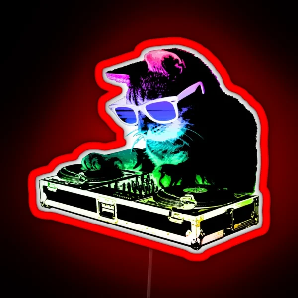 HOUSE CAT Rainbow DJ Kitty RGB Neon Sign